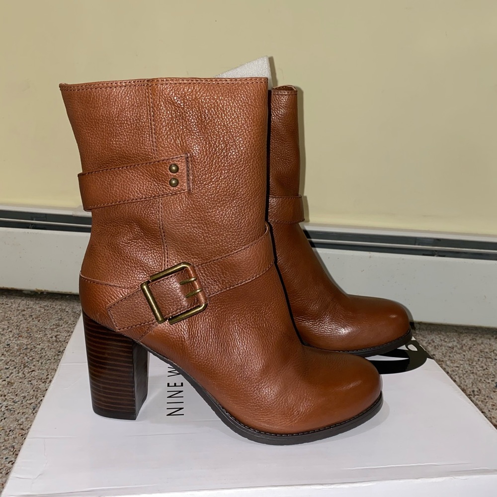 Nine West brown leather heeled booties